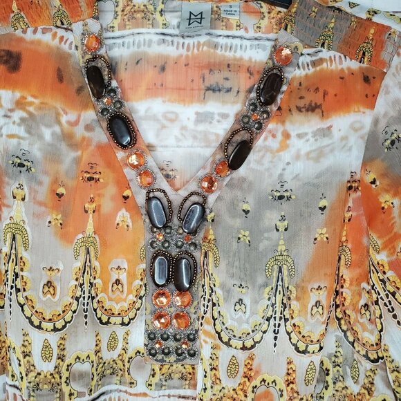 M By Marc bouwer Light Wear See Through Gem Laced Collar Elegant Decorative Top - Picture 2 of 12